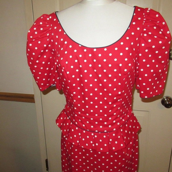 Vintage 80's Roberto Dei Como Italy Red White Polka Dot Dress sz 8 EUC - Picture 2 of 6
